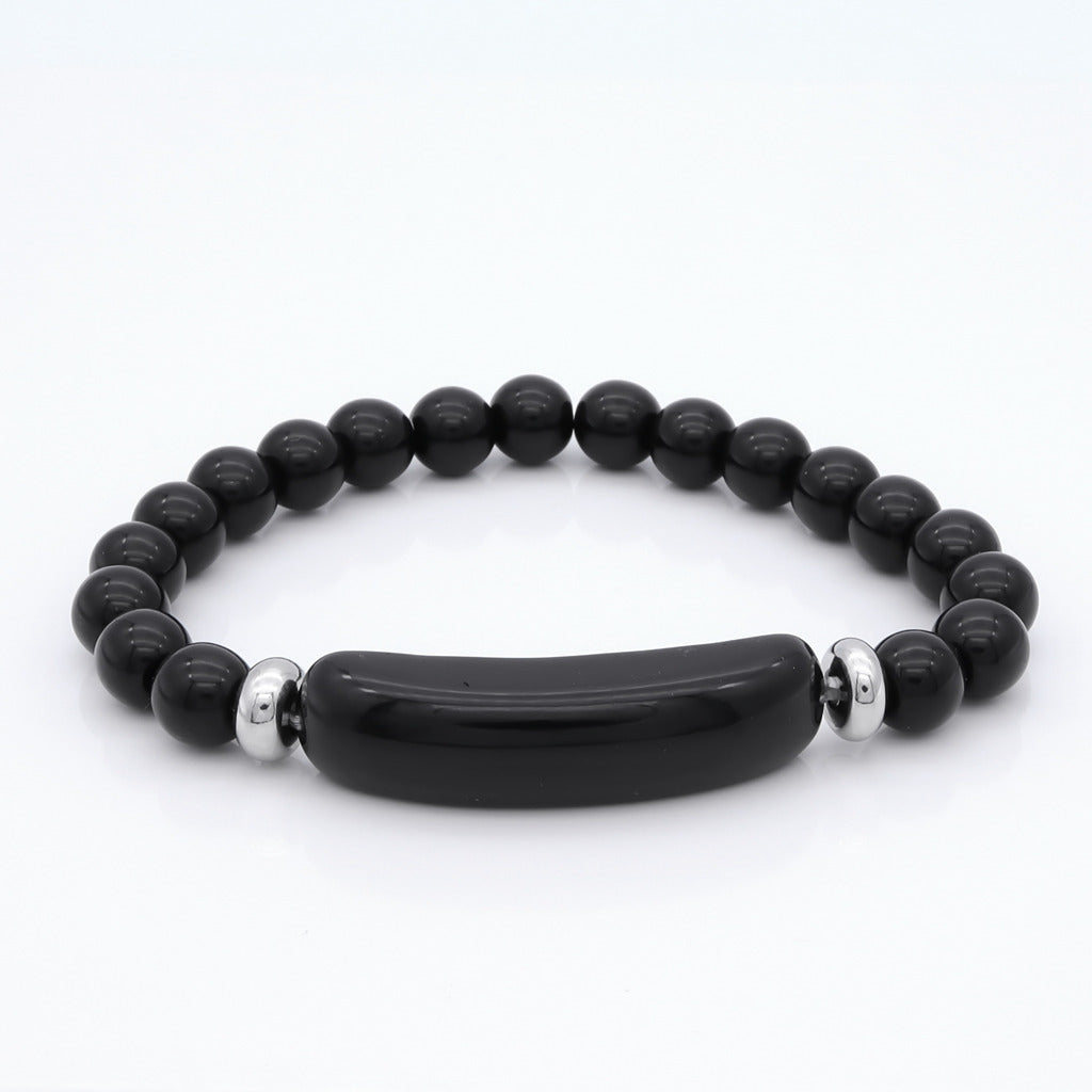 Black Agate Semi Precious Stone Bracelet-Bracelets-1-Glitters