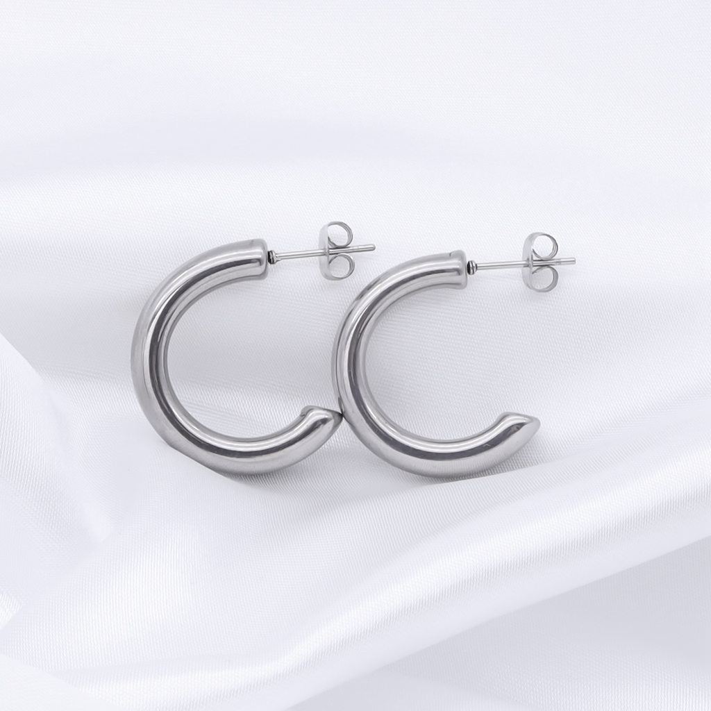 Stainless Steel Thick Tube Hoop Earrings - Silver-Earrings-1-Glitters