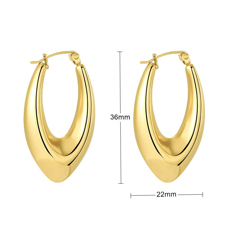 Stainless Steel Chunky Oval Earrings - Gold-Earrings-2-Glitters