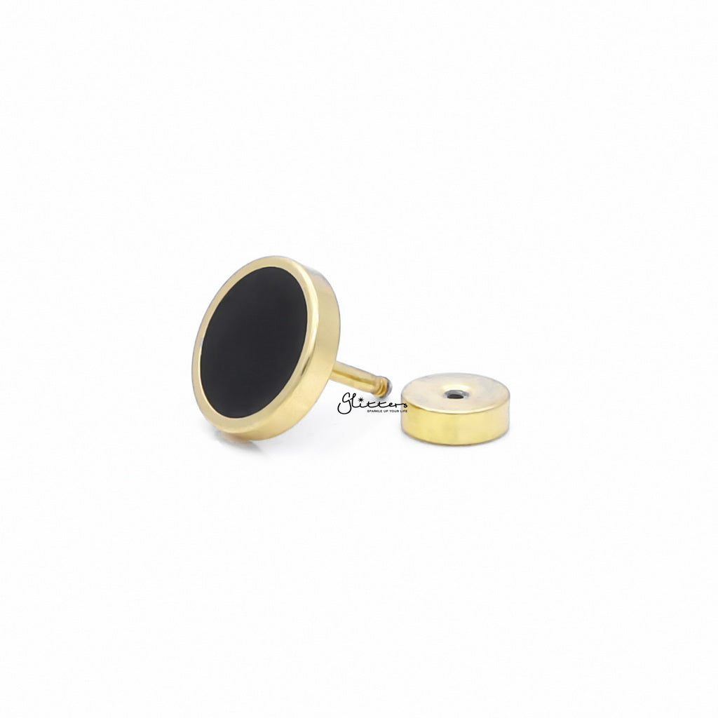 Stainless Steel Round Fake Plug with Black Center - Gold-Fake Plugs-3-Glitters
