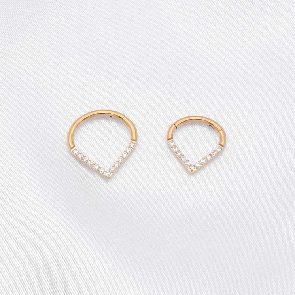 Titanium Hinged Segment Hoop Ring with CZ Paved Chevron - Gold-Septum Rings-1-Glitters