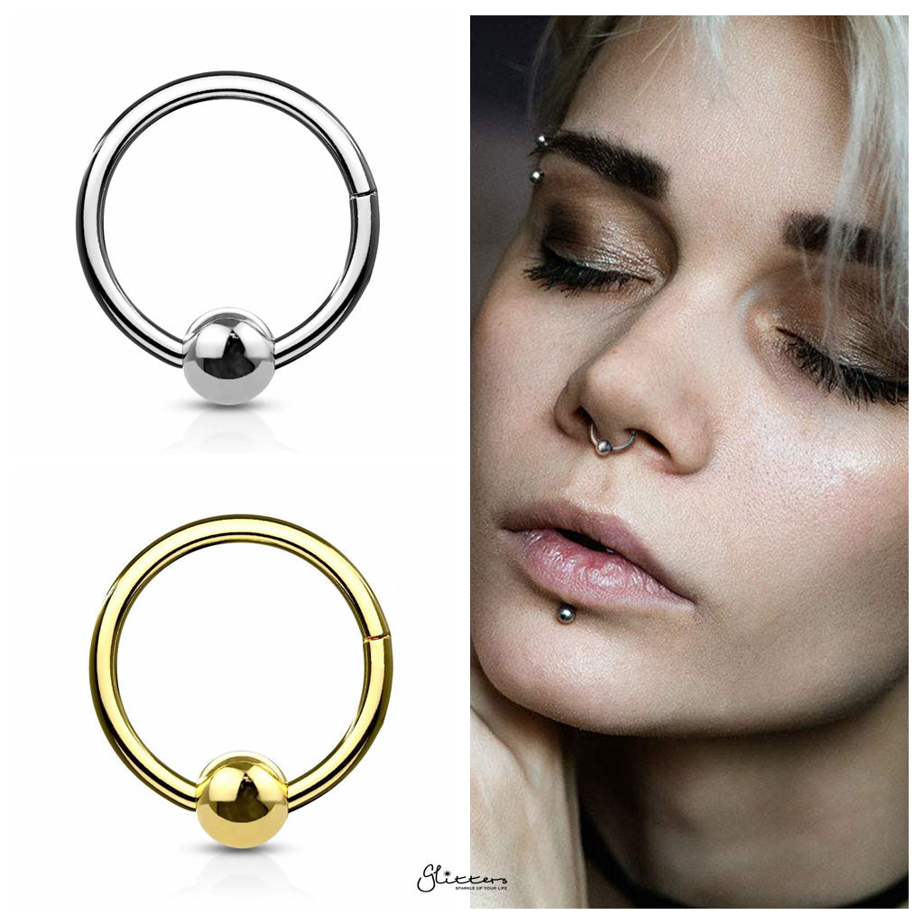 Hinged Segment Hoop Ring with Ball - Silver-Septum Rings-2-Glitters