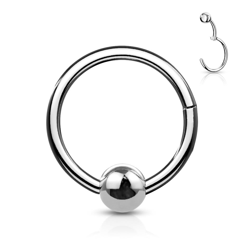 Hinged Segment Hoop Ring with Ball - Silver-Septum Rings-1-Glitters