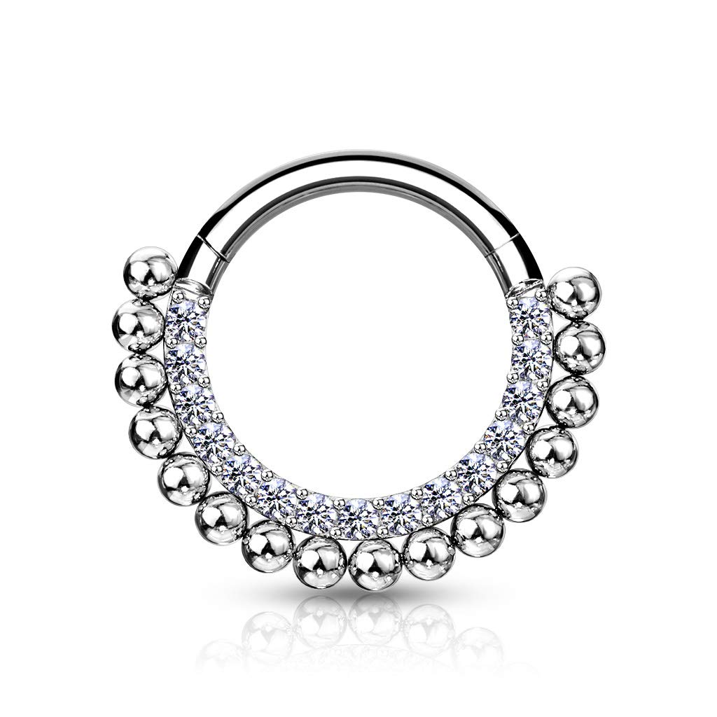 Titanium Segment Ring with Paved CZ and Balls-Septum Rings-1-Glitters