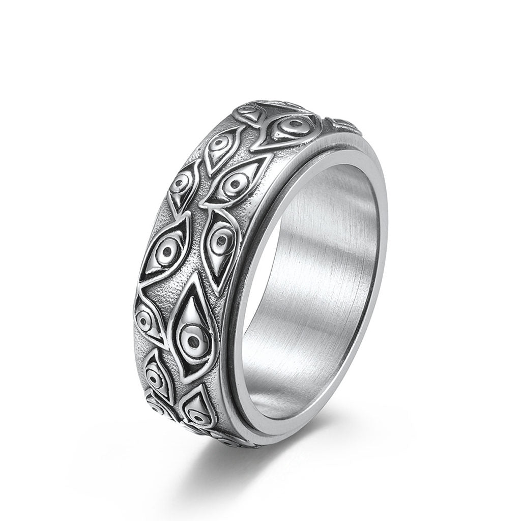Stainless Steel Eye Of God Spinner Ring - Silver-Stainless Steel Rings-1-Glitters