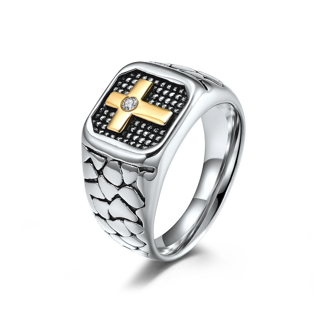 Stainless Steel Two Tone Cross Ring-Stainless Steel Rings-1-Glitters