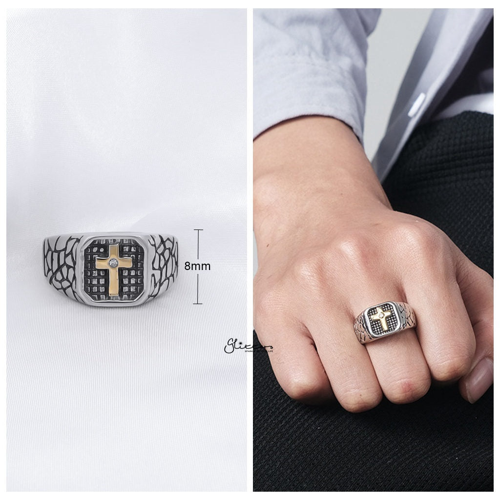 Stainless Steel Two Tone Cross Ring-Stainless Steel Rings-2-Glitters