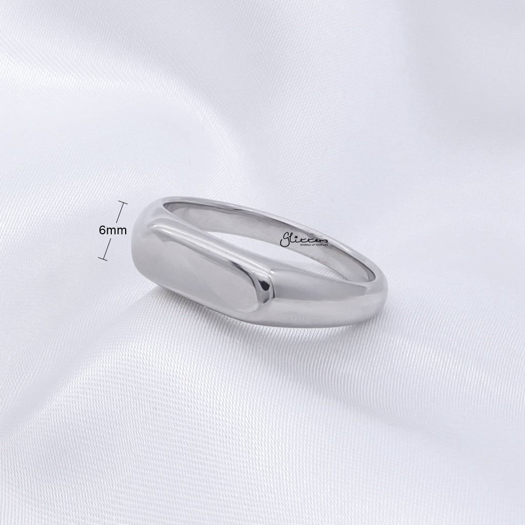Stainless Steel Rectangle Signet Ring - Silver-Stainless Steel Rings-2-Glitters