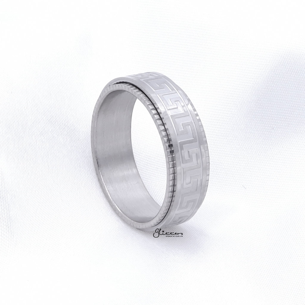 Stainless Steel Greek Key Pattern Spinner Ring-Stainless Steel Rings-2-Glitters