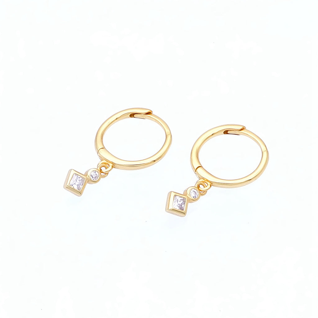 Rhombus and Round CZ Charm Hoop Earrings - Gold-Hoop Earrings-1-Glitters
