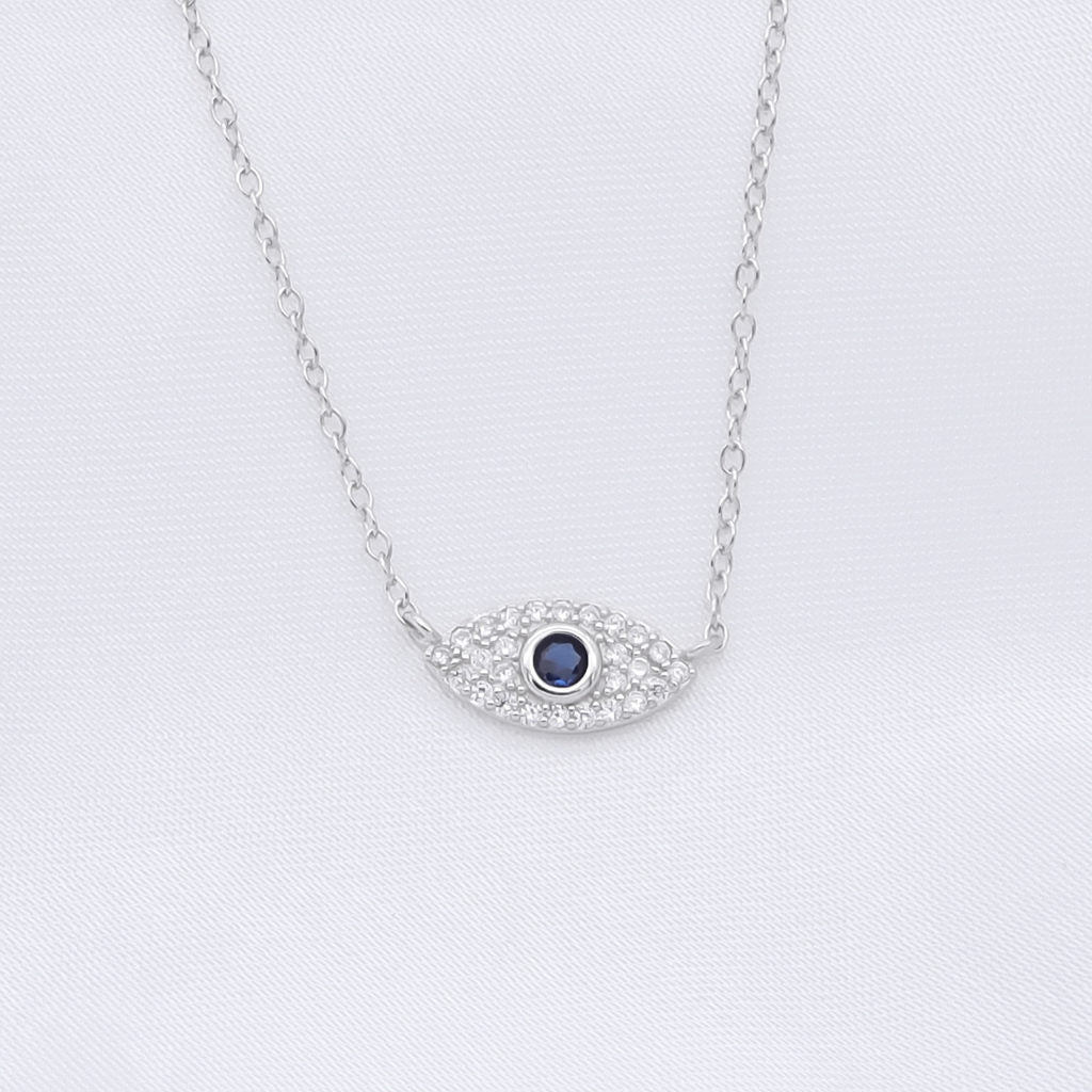 Sterling Silver Evil Eye Necklace - Silver-Sterling Silver Necklaces-1-Glitters