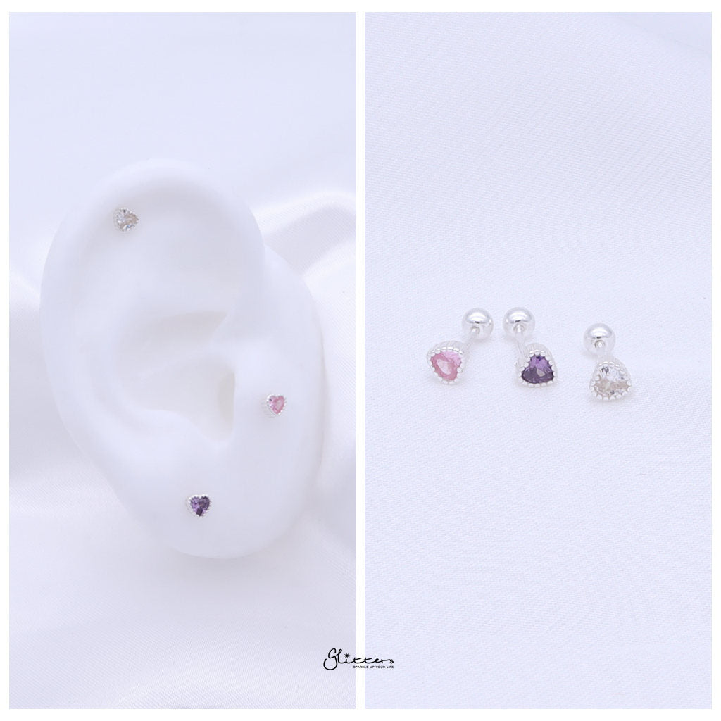Heart CZ Cartilage Barbell Studs-Tragus | Cartilage | Daith | Conch-2-Glitters