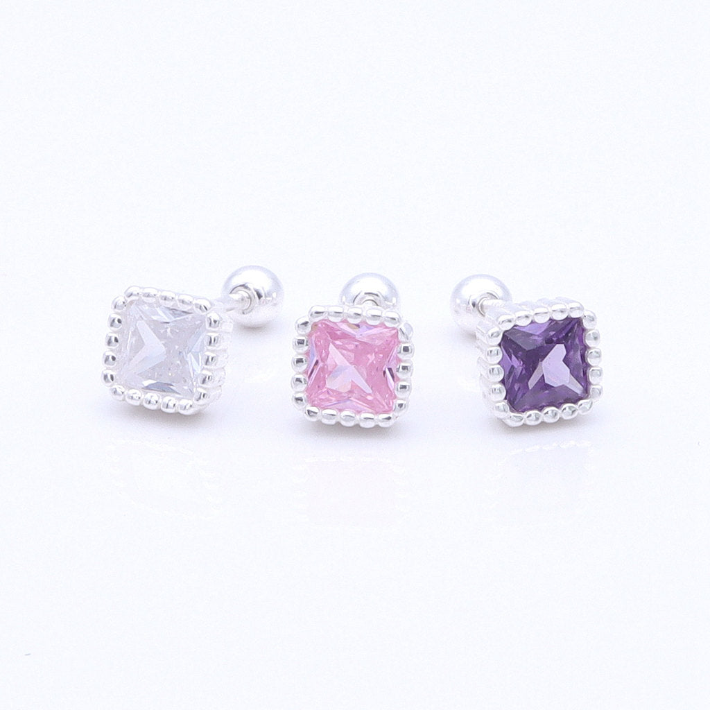 Square CZ Cartilage Barbell Studs-Tragus | Cartilage | Daith | Conch-1-Glitters