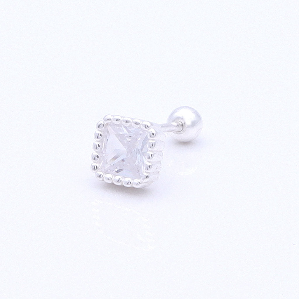 Square CZ Cartilage Barbell Studs-Tragus | Cartilage | Daith | Conch-4-Glitters