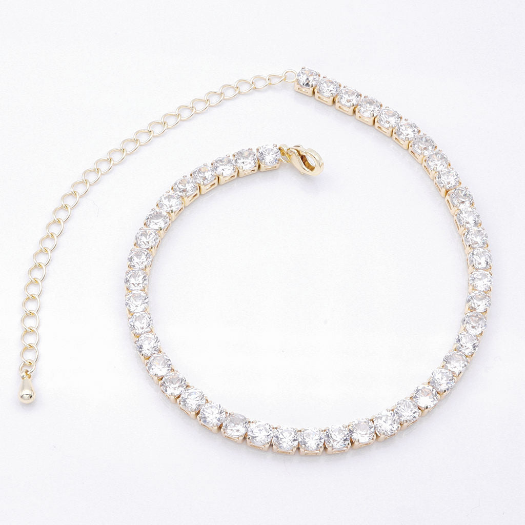 Round Cut C.Z Tennis Chain Anklet - Gold-Ice Out Bracelets-1-Glitters