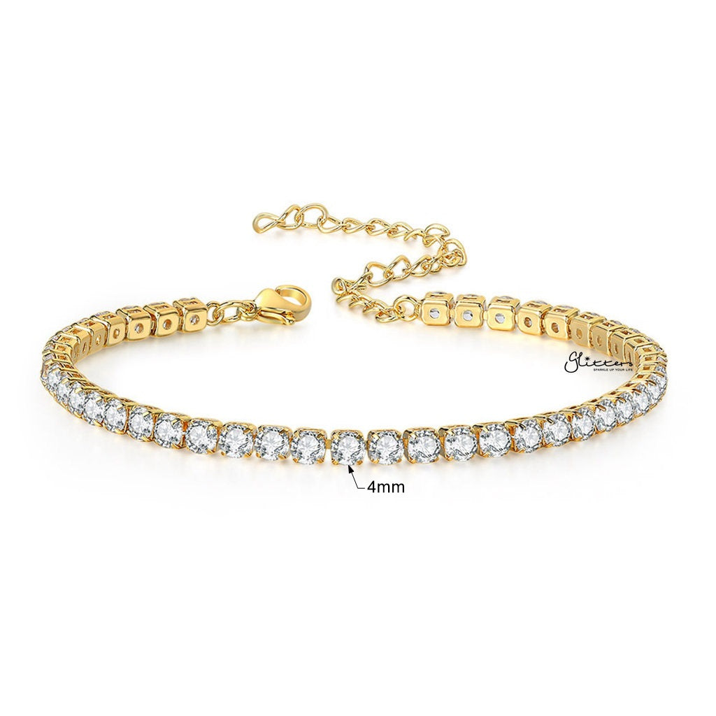 Round Cut C.Z Tennis Chain Anklet - Gold-Ice Out Bracelets-3-Glitters