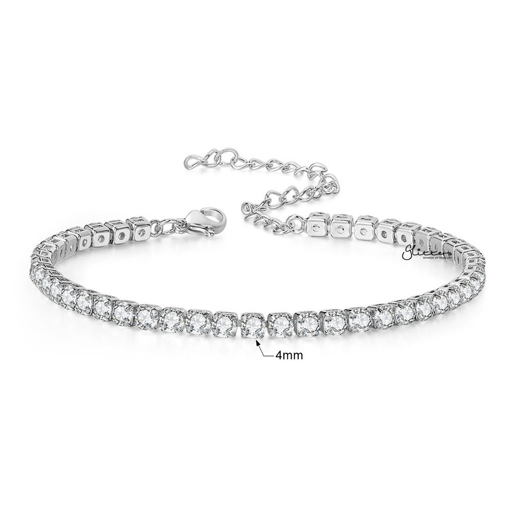 Round Cut C.Z Tennis Chain Anklet - Silver-Ice Out Bracelets-2-Glitters