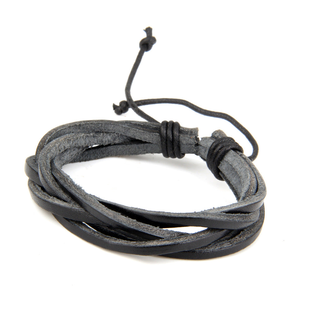 Multilayer Black Leather Bracelet-Leather Bracelets-1-Glitters