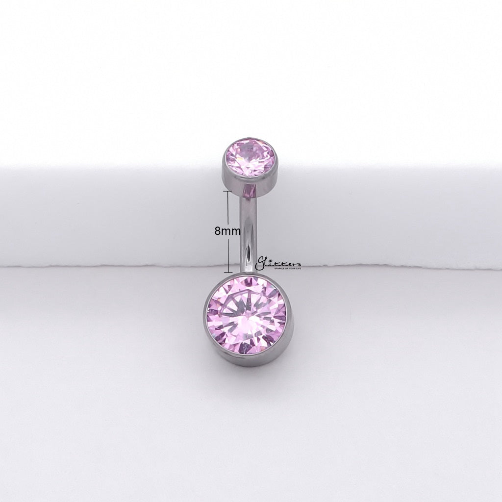Titanium Double CZ Belly Button Ring - Pink-Belly Rings-3-Glitters