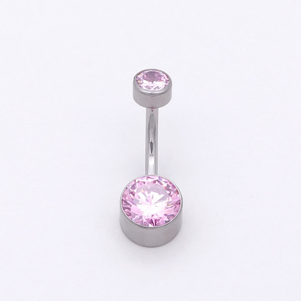 Titanium Double CZ Belly Button Ring - Pink-Belly Rings-1-Glitters