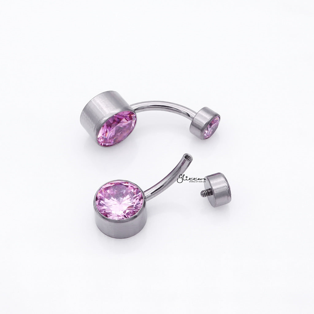 Titanium Double CZ Belly Button Ring - Pink-Belly Rings-2-Glitters