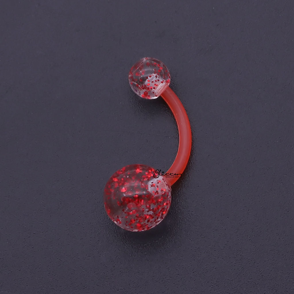 Glitters Acrylic Balls Belly Button Ring - Red-Belly Rings-2-Glitters