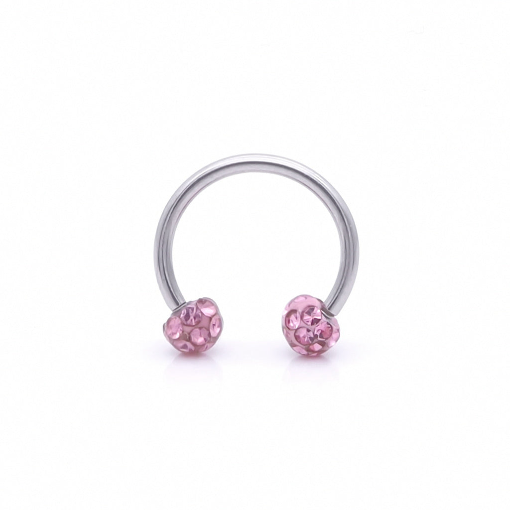 Epoxy Covered Crystal Paved Ferido Balls Horseshoe Rings - Pink-Horseshoes-3-Glitters