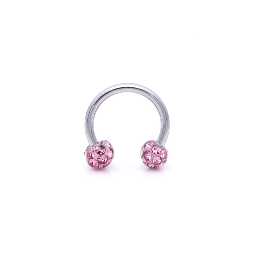 Epoxy Covered Crystal Paved Ferido Balls Horseshoe Rings - Pink-Horseshoes-2-Glitters
