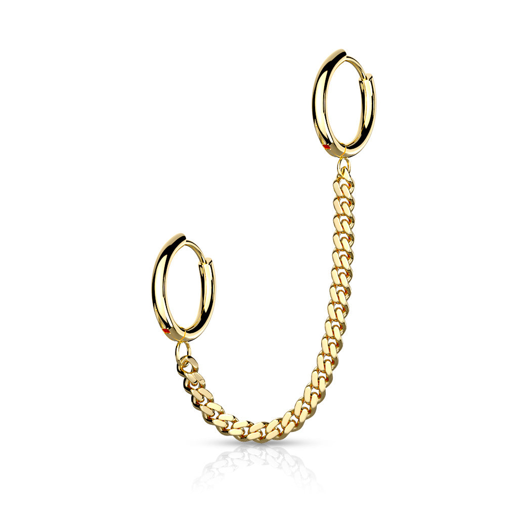 Chain Linked Round Clicker Ear Hoops - Gold-Ear Chains-1-Glitters