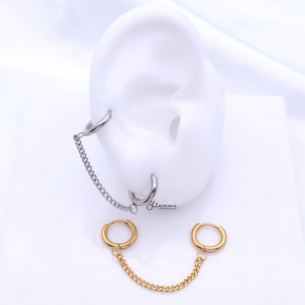 Chain Linked Round Clicker Ear Hoops - Gold-Ear Chains-3-Glitters