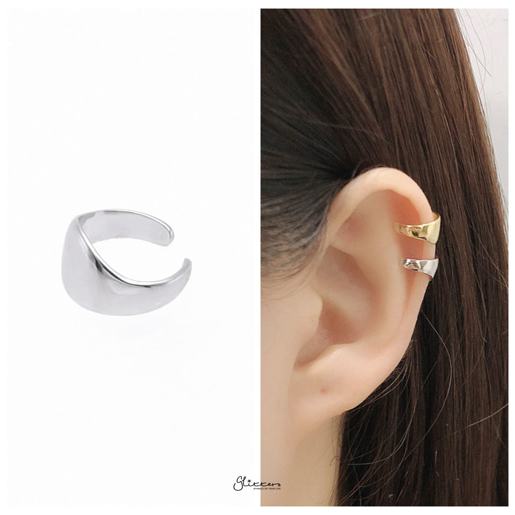 Non Pierced Sterling Silver Thick Conch Ear Cuff - Silver-Ear Cuffs-2-Glitters