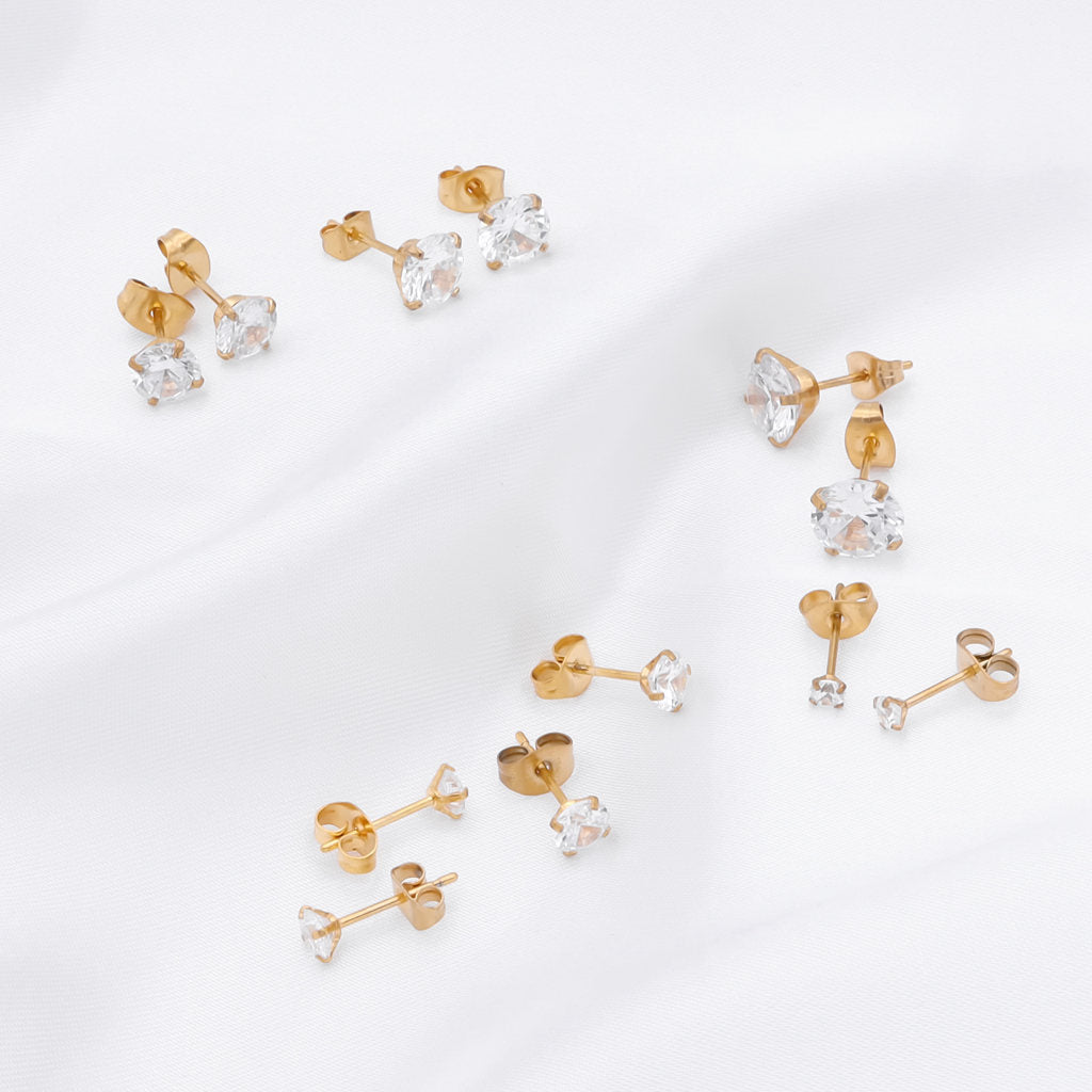 Round Cubic Zirconia Martini Stud Earrings - Gold-Stud Earrings-1-Glitters