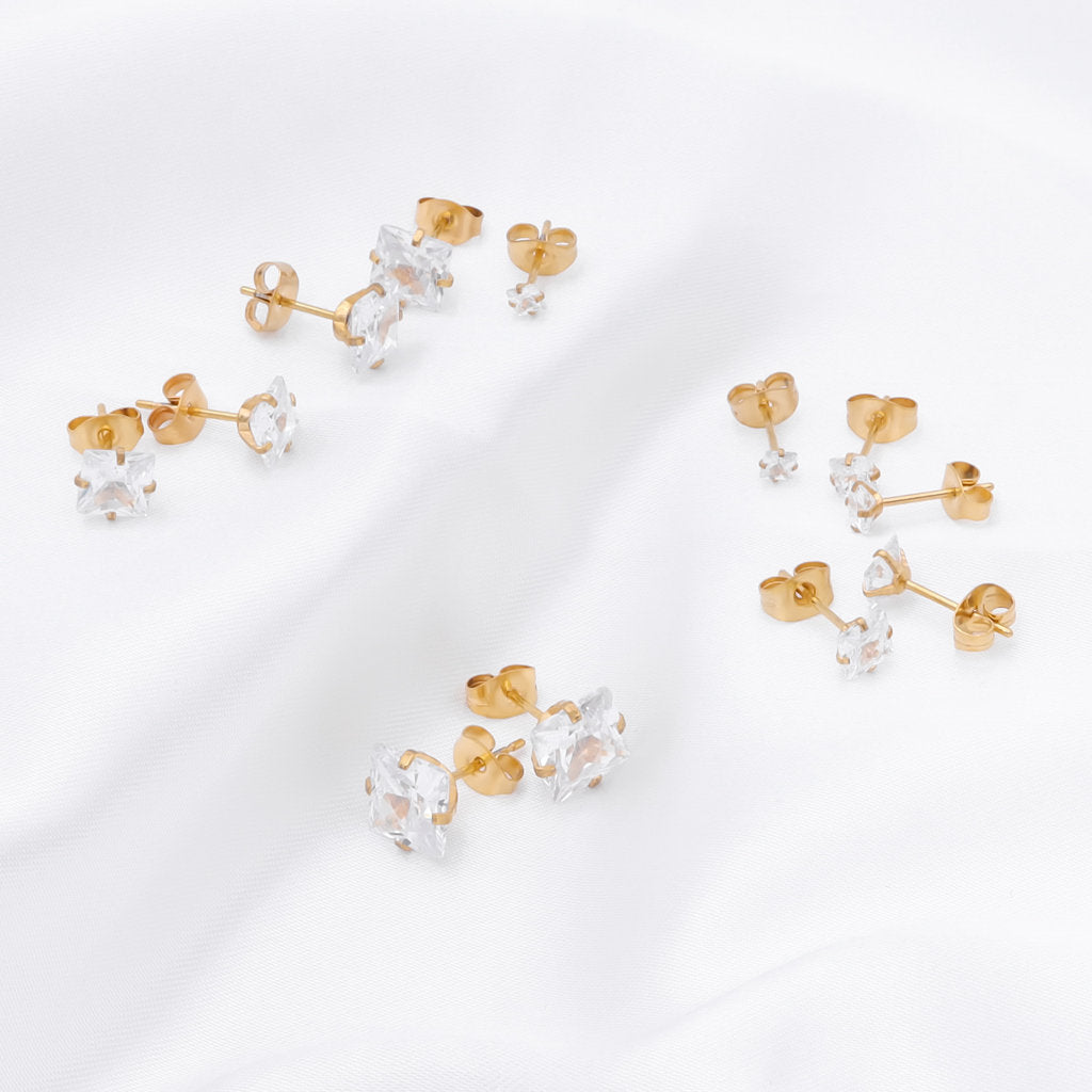 Square Cubic Zirconia Martini Stud Earrings - Gold-Stud Earrings-1-Glitters