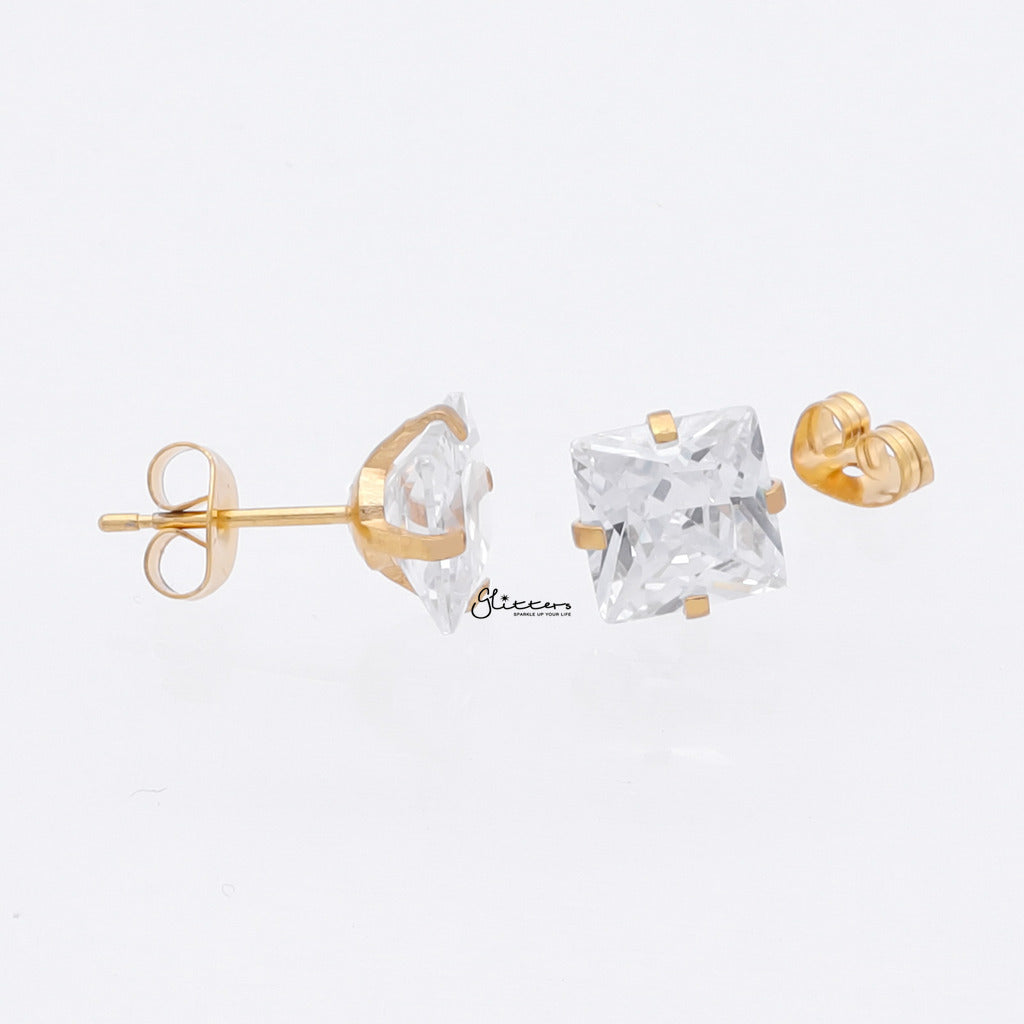 Square Cubic Zirconia Martini Stud Earrings - Gold-Stud Earrings-3-Glitters