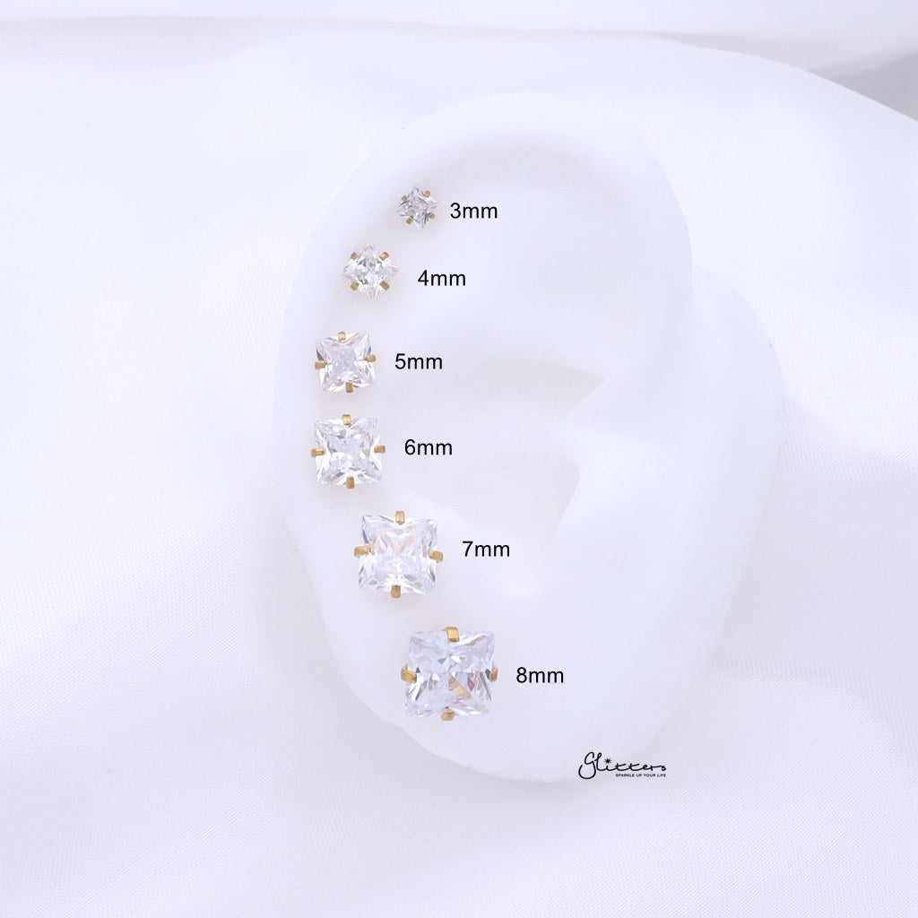 Square Cubic Zirconia Martini Stud Earrings - Gold-Stud Earrings-4-Glitters