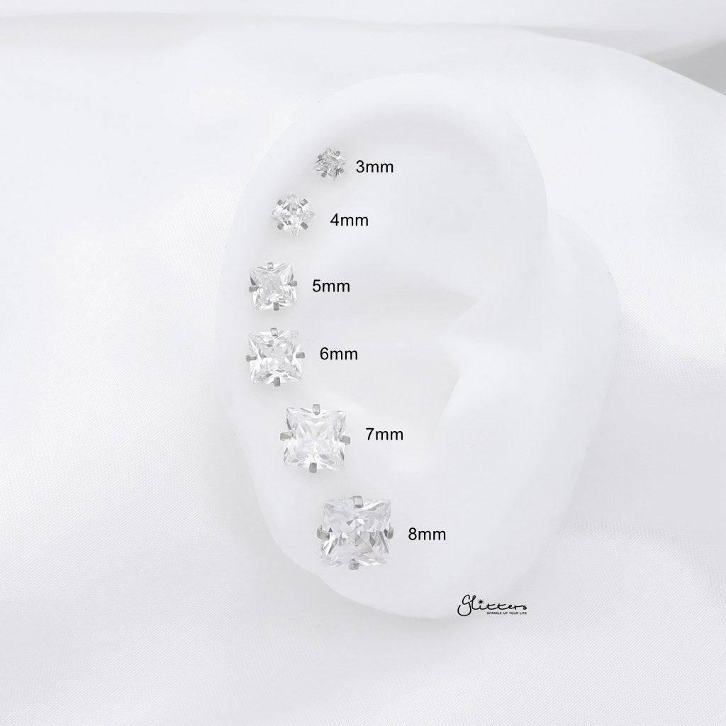 Square Cubic Zirconia Martini Stud Earrings - Silver-Stud Earrings-2-Glitters