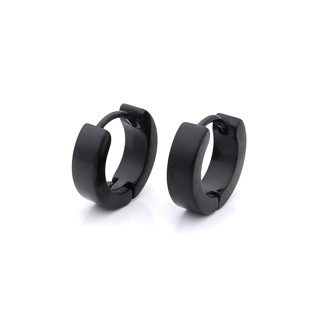 Black Titanium IP Stainless Steel Huggie Hoop Earrings - Medium-Hoop Earrings-1-Glitters