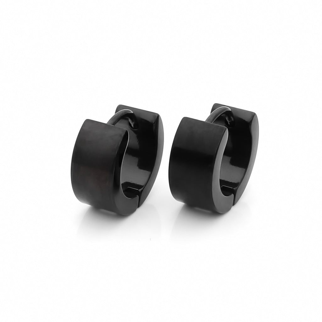 Black Titanium IP Stainless Steel Huggie Hoop Earrings - 6X9-Hoop Earrings-1-Glitters