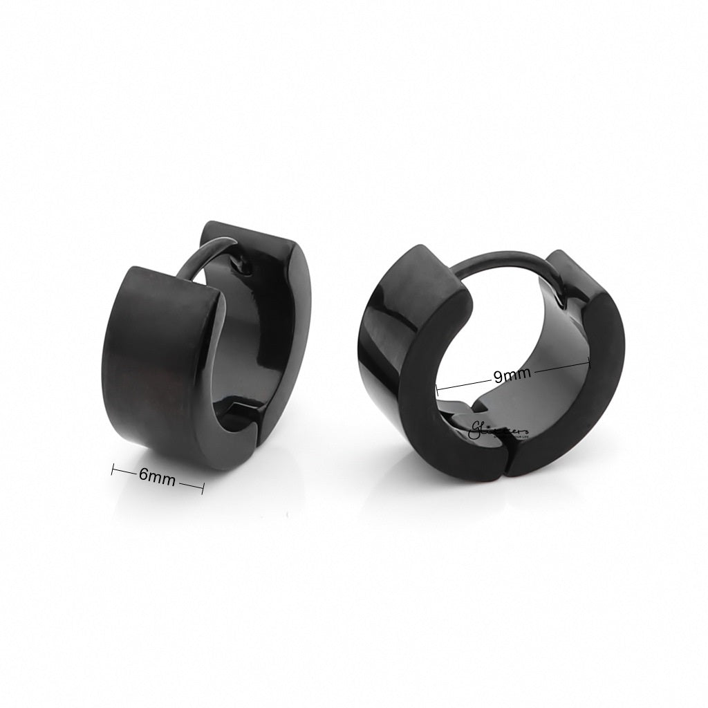Black Titanium IP Stainless Steel Huggie Hoop Earrings - 6X9-Hoop Earrings-2-Glitters