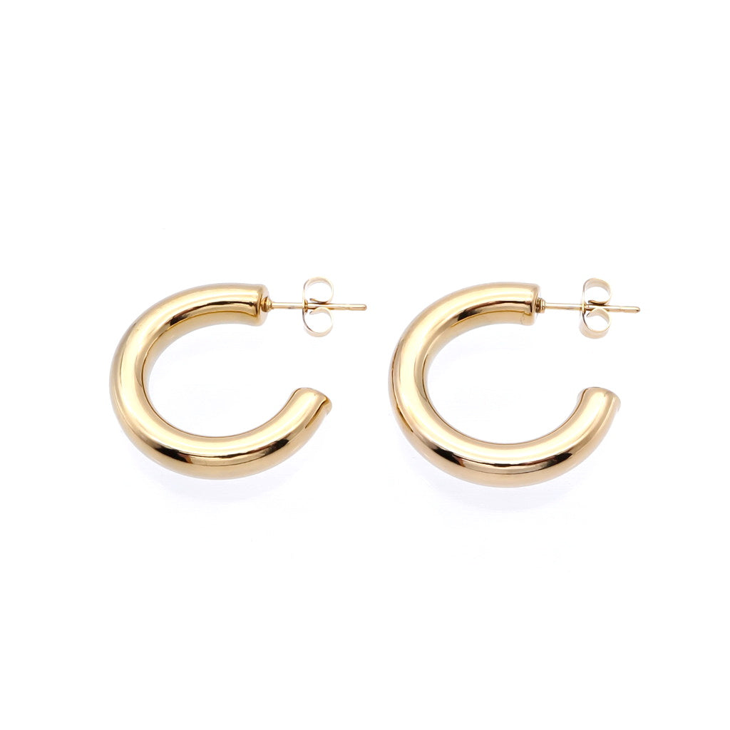 Stainless Steel Thick Tube Hoop Earrings - Gold-Earrings-1-Glitters
