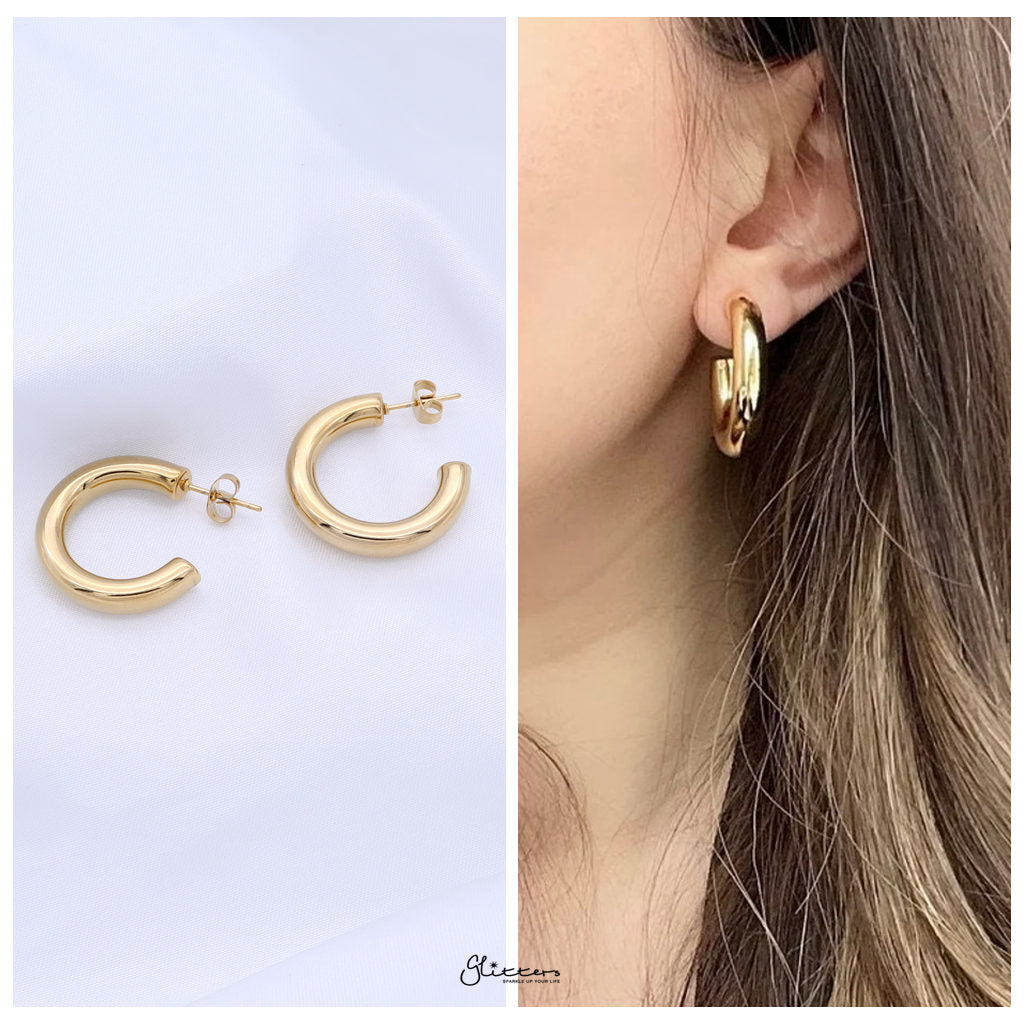 Stainless Steel Thick Tube Hoop Earrings - Gold-Earrings-2-Glitters