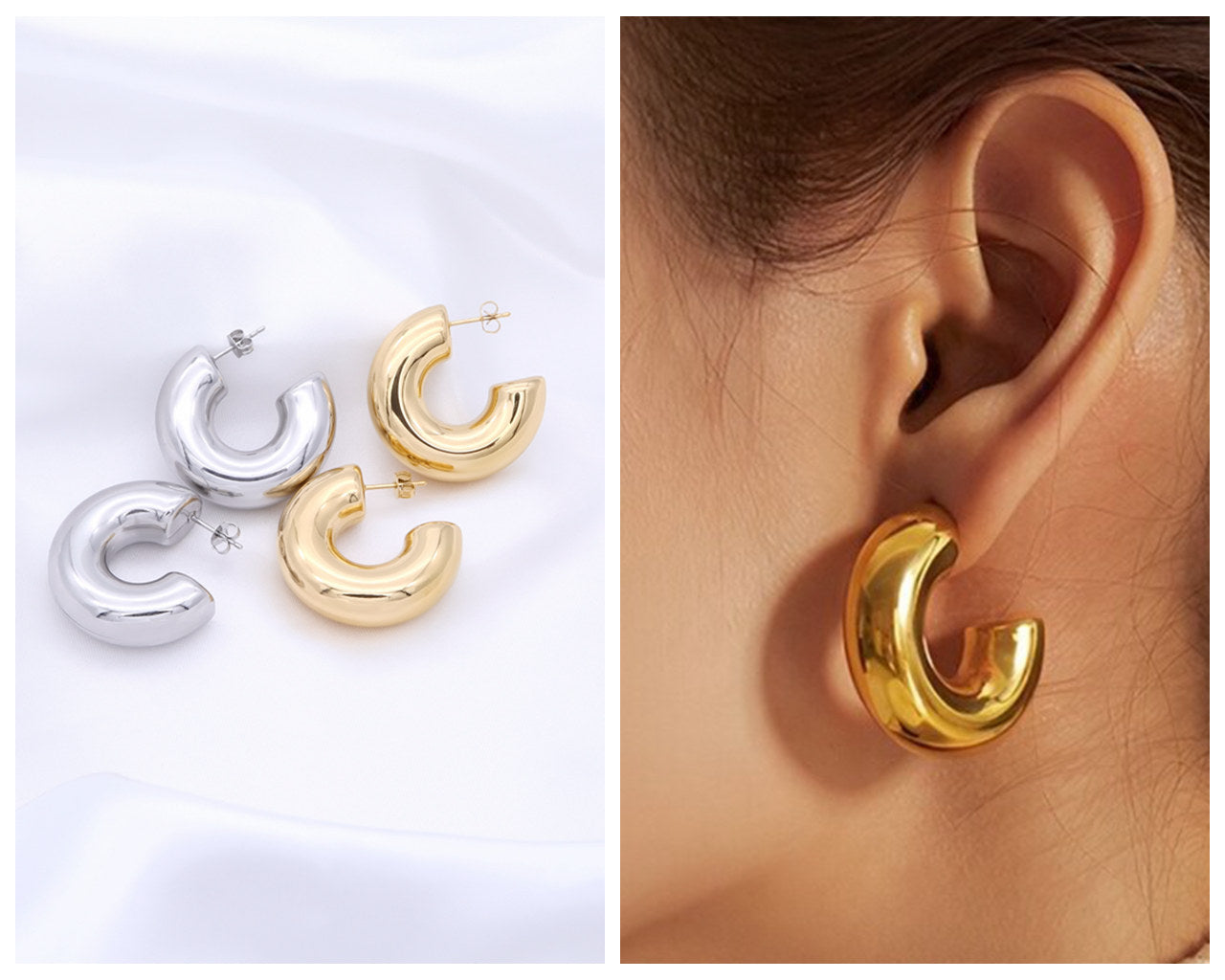 Stainless Steel Chunky Hoop Earrings - Gold-Earrings-2-Glitters