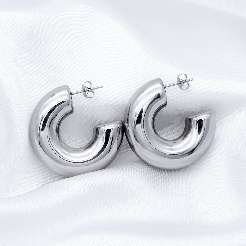 Stainless Steel Chunky Hoop Earrings - Silver-Earrings-1-Glitters