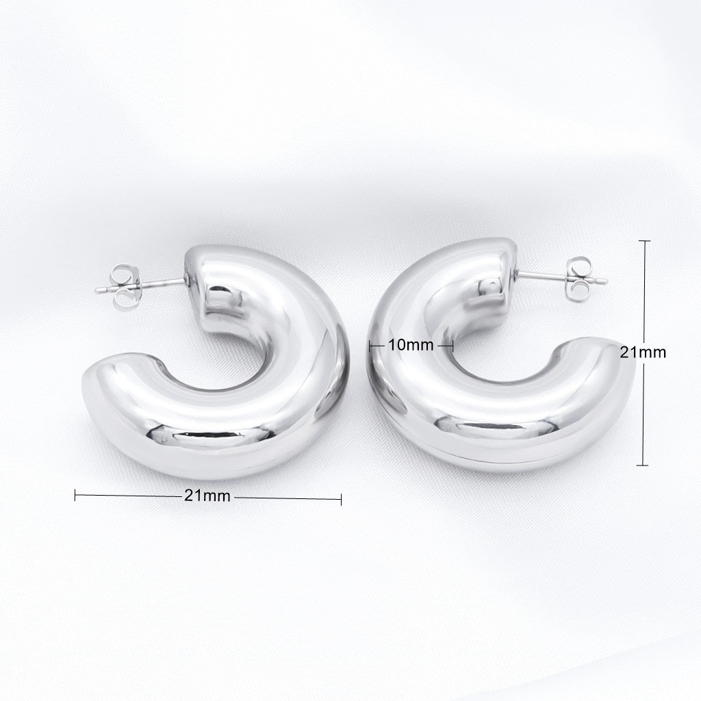 Stainless Steel Chunky Hoop Earrings - Silver-Earrings-2-Glitters