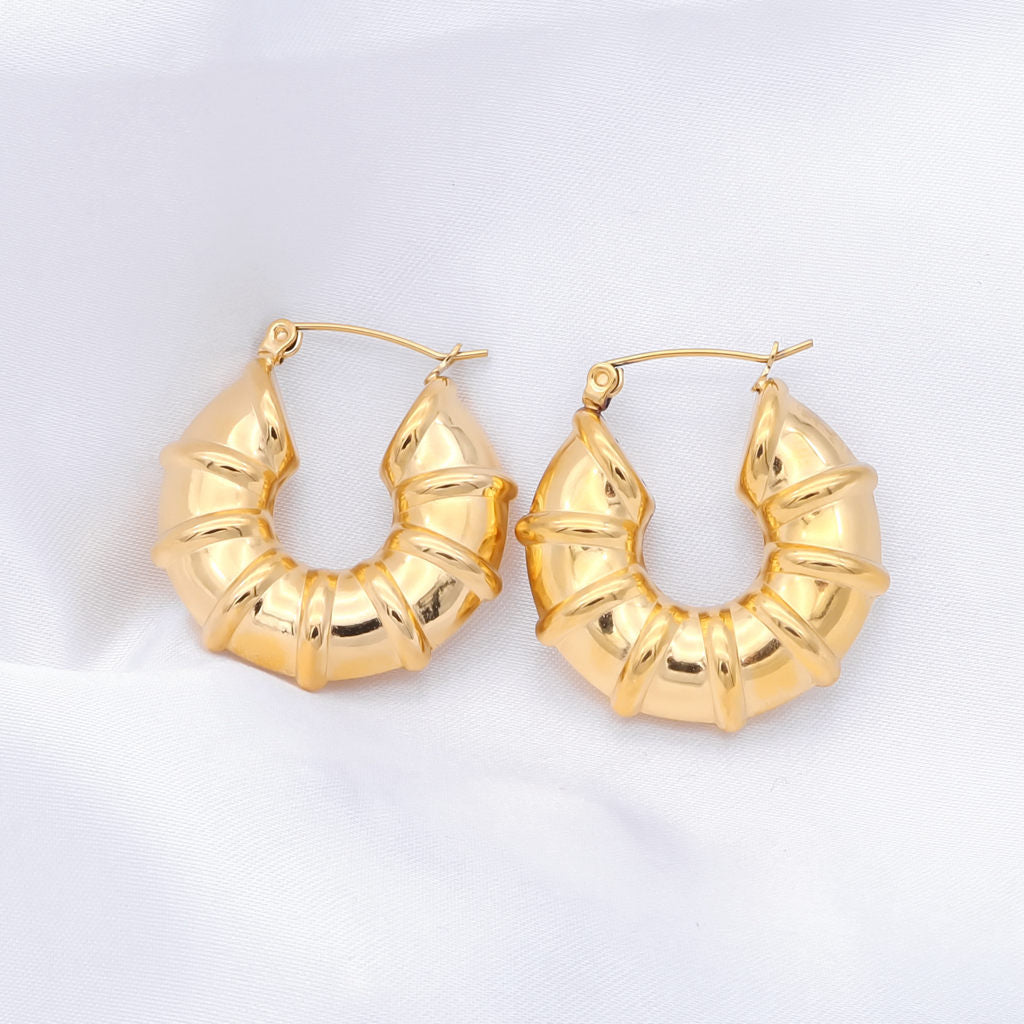 Stainless Steel Bamboo Hoop Earrings - Gold-Earrings-1-Glitters