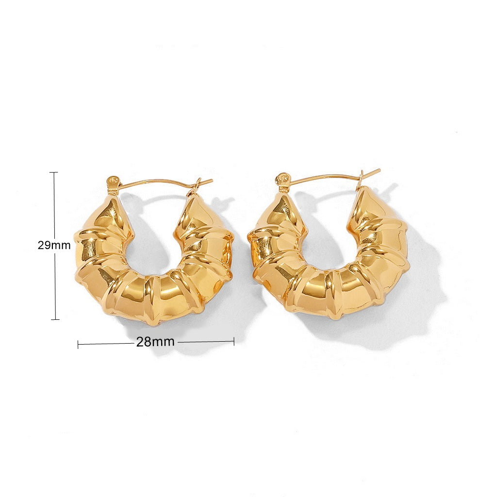 Stainless Steel Bamboo Hoop Earrings - Gold-Earrings-2-Glitters