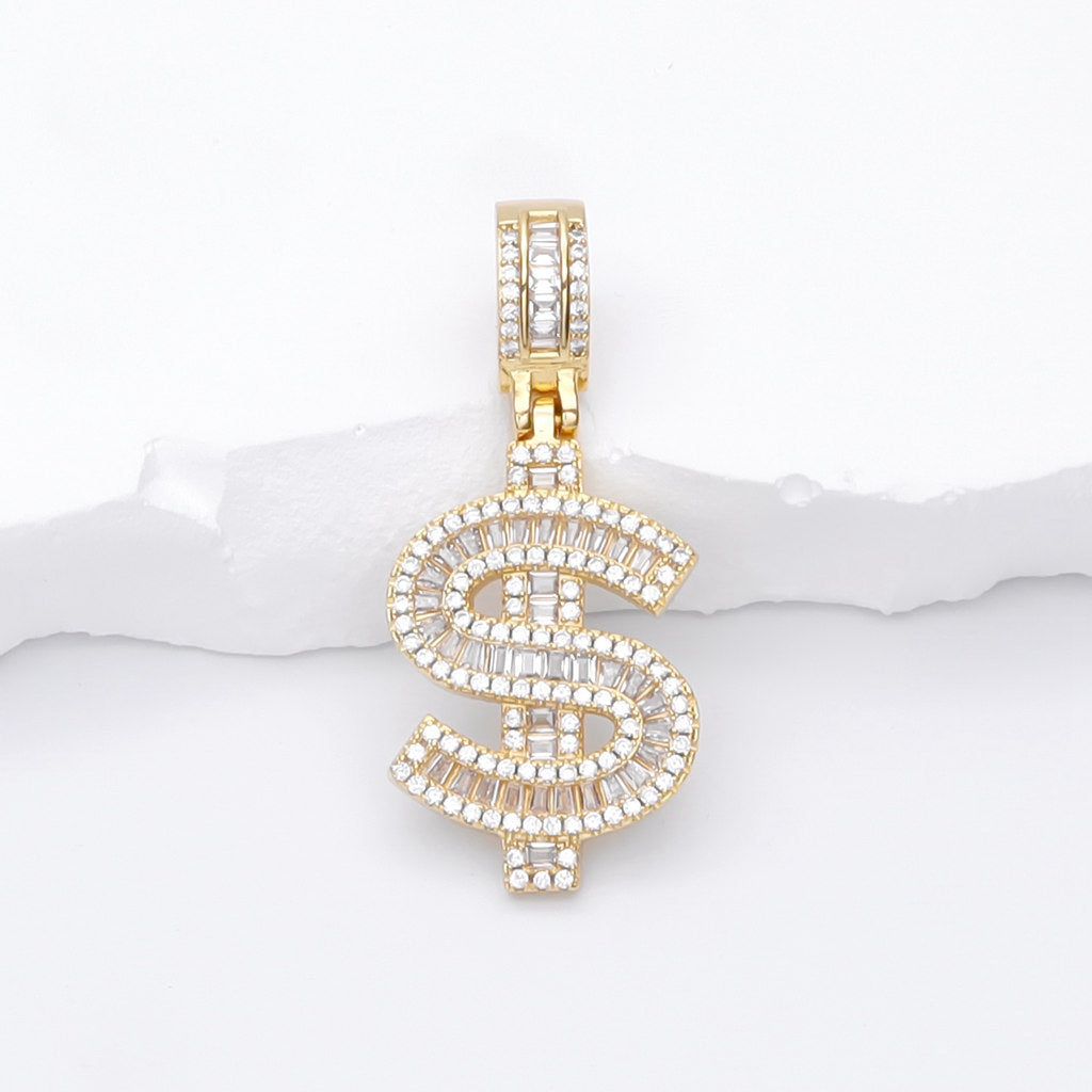 Iced Out Dollar Sign Pendant - Gold-Ice Out Pendants-1-Glitters