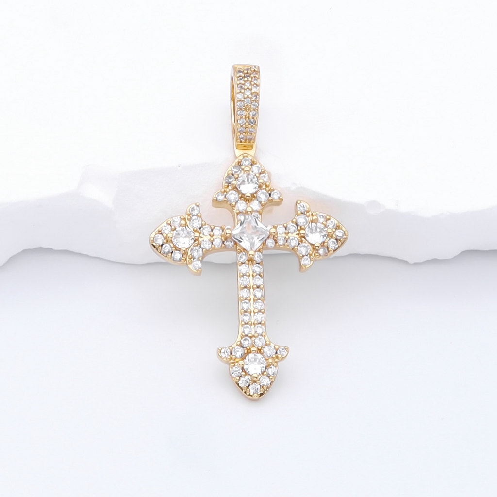 Iced Out Cross Pendant - Gold-Ice Out Pendants-1-Glitters