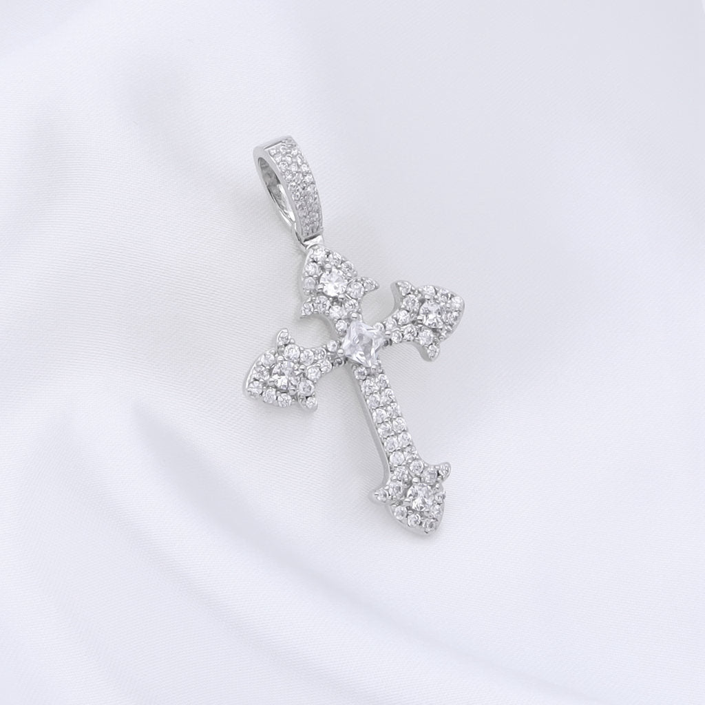Iced Out Cross Pendant - Silver-Ice Out Pendants-2-Glitters