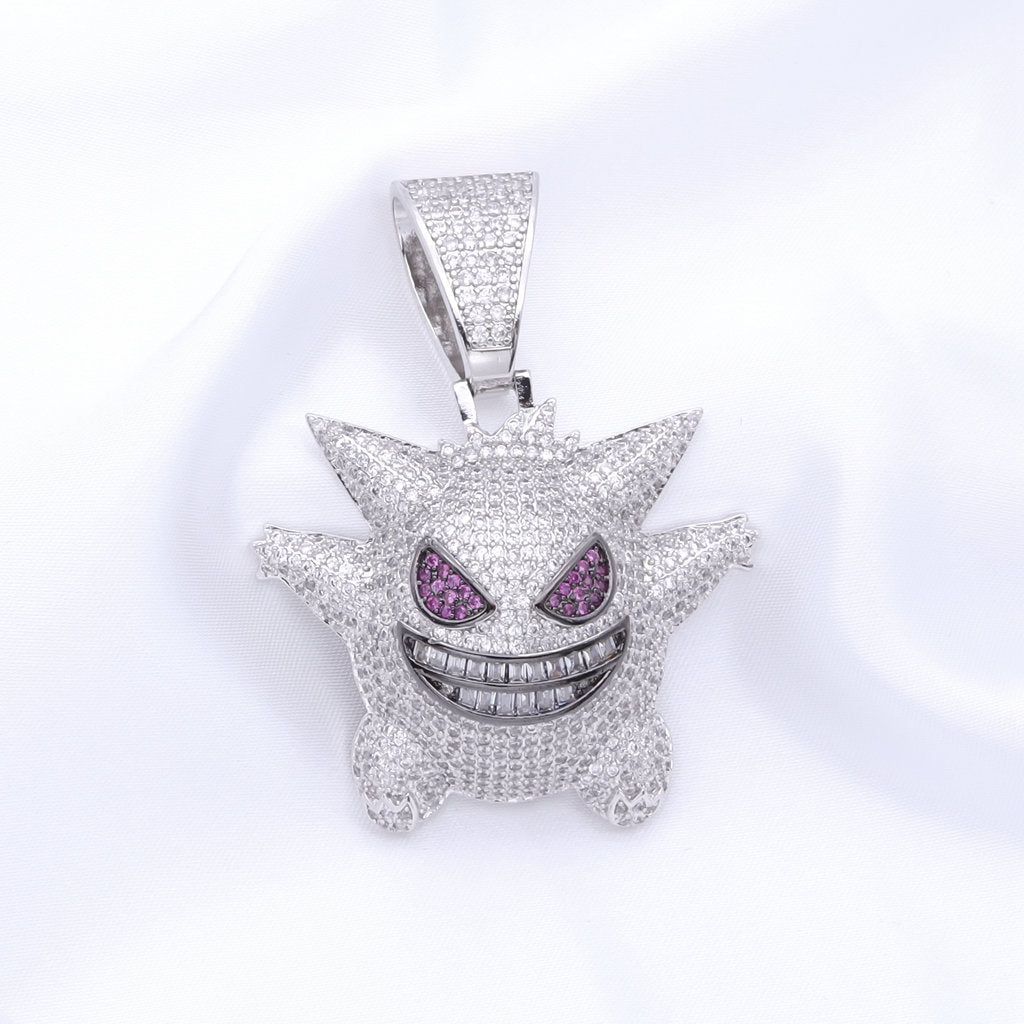 Iced Out Gengar Pendant - Silver-Ice Out Pendants-2-Glitters